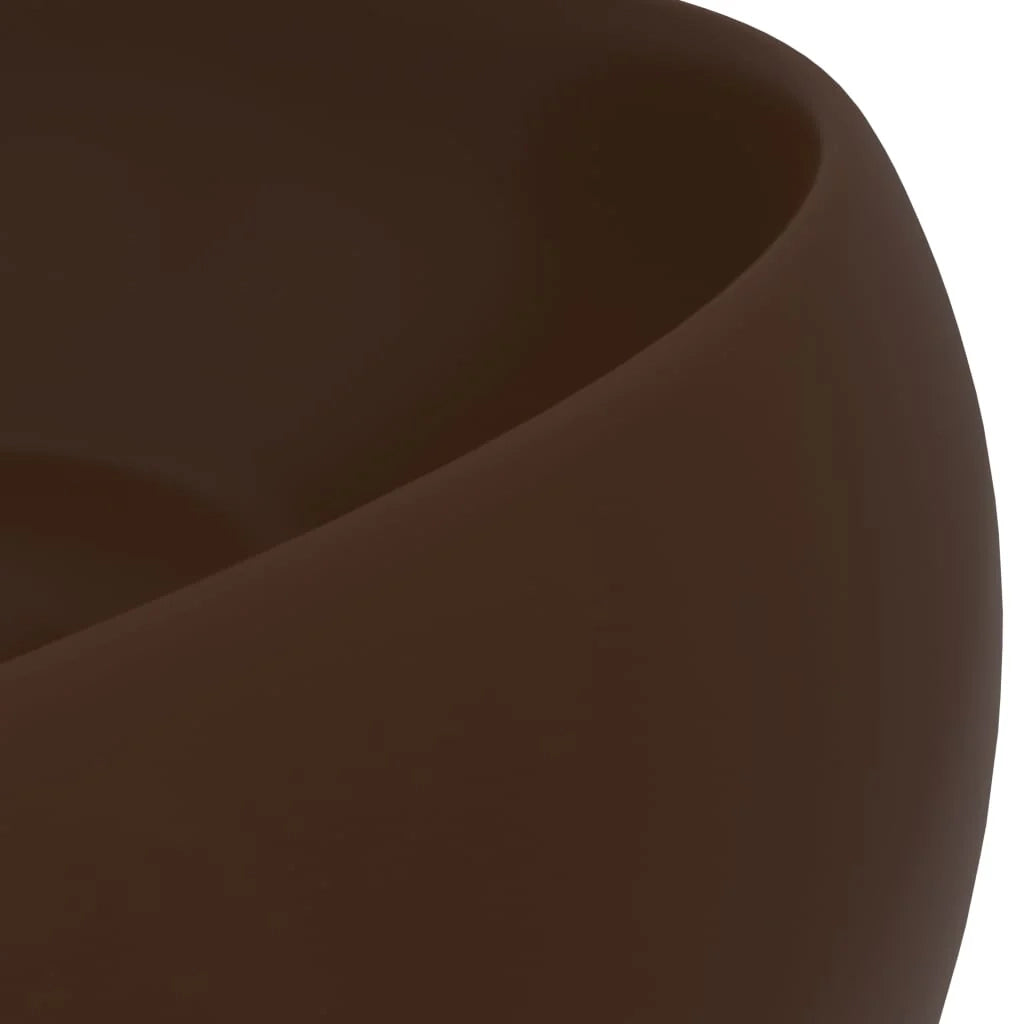Lavabo da appoggio rotondo di lusso lavabo per bagno/cucina/guardaroba 40 x 15 cm ceramica marrone scuro opaco 02_0002748