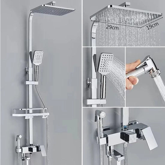 Regolatore di temperatura per doccia - Regolatori di temperatura per doccia - Regolatore di temperatura per doccia con 4 teste - Cromo - Regolabile in altezza - Valvola di regolazione della temperatura