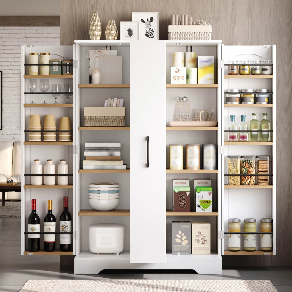 Credenza da cucina con 2 ante, 4 ripiani e vani regolabili, per cucina e soggiorno, in MDF, bianco, 120 × 78 × 35 cm