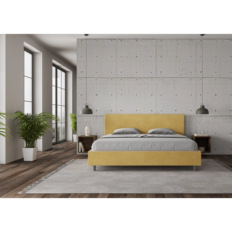 Letto imbottito Matrimoniale 180x190 cm Adele - Con rete,Microfibra,Ocra