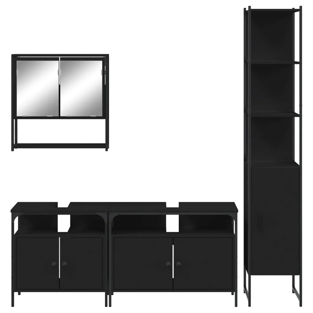 Set Mobili da Bagno 4 pz Nero in Legno Multistrato