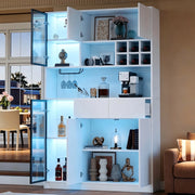 Hochschrank vetrina 120x33x200 cm con LED; 6 ante; 2 cassetti; bianco