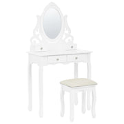 Tavolo da Toeletta Bianco Sgabello Specchio Ovale Inclinabile 4 Cassetti Soggiorno Design Scandinavo