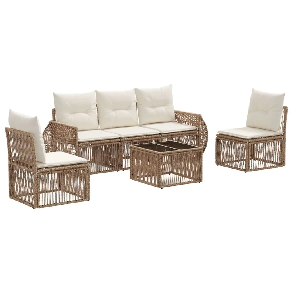 Set Divano da Giardino 6 pcs Beige e Bianco Crema polyrattan