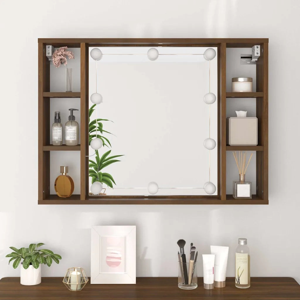 Mobile a Specchio con LED Rovere Marrone 76x15x55 cm 820447