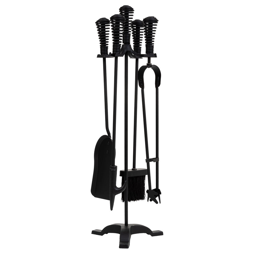 Set attrezzi per camino in metallo nero 5pz 19x19x65h cm