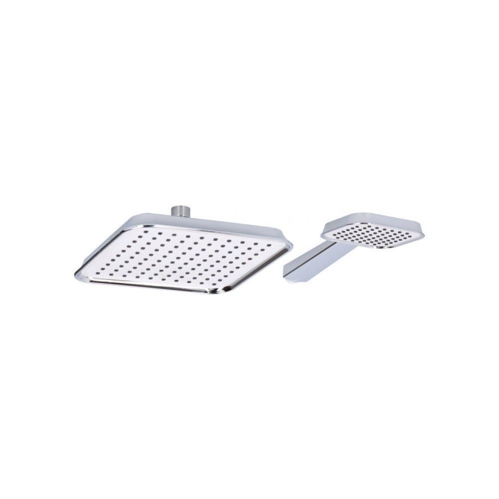 Trade Shop - Soffione Doccia Quadrato 20x20cm Con Miscelatore Doccetta Quadrata In Abs Cromo -