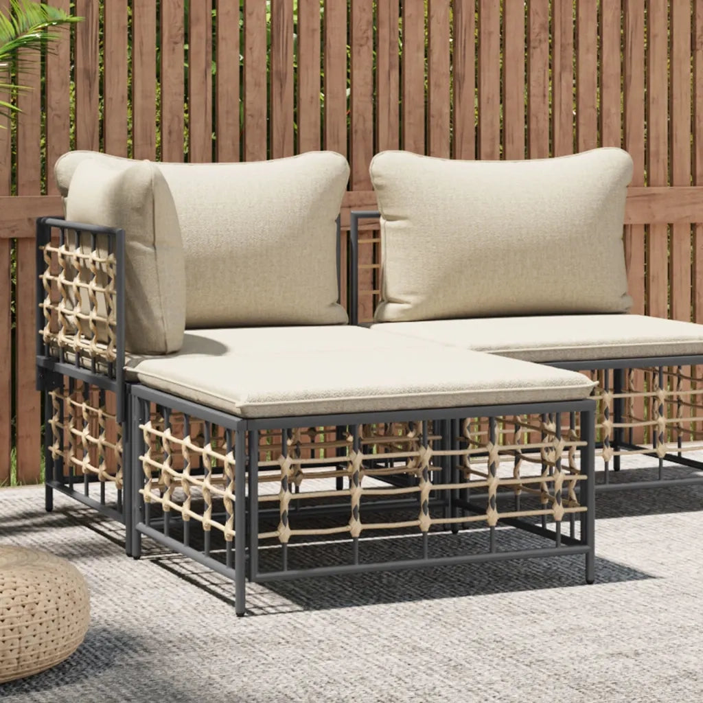 Poggiapiedi da Giardino con Cuscino in Polyrattan Beige CFW5009860