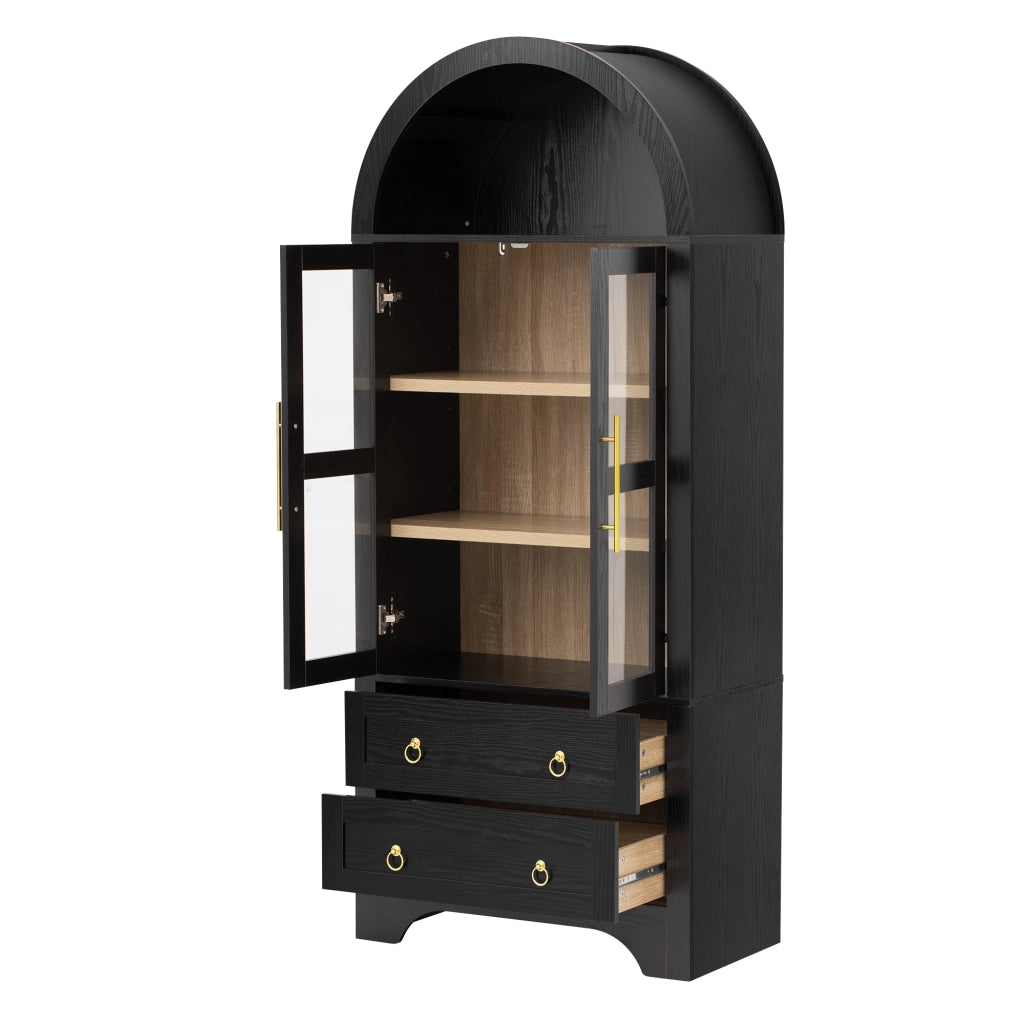 Credenza da cucina con 2 ante in vetro; 2 cassetti e ripiani regolabili - in MDF e vetro - nero