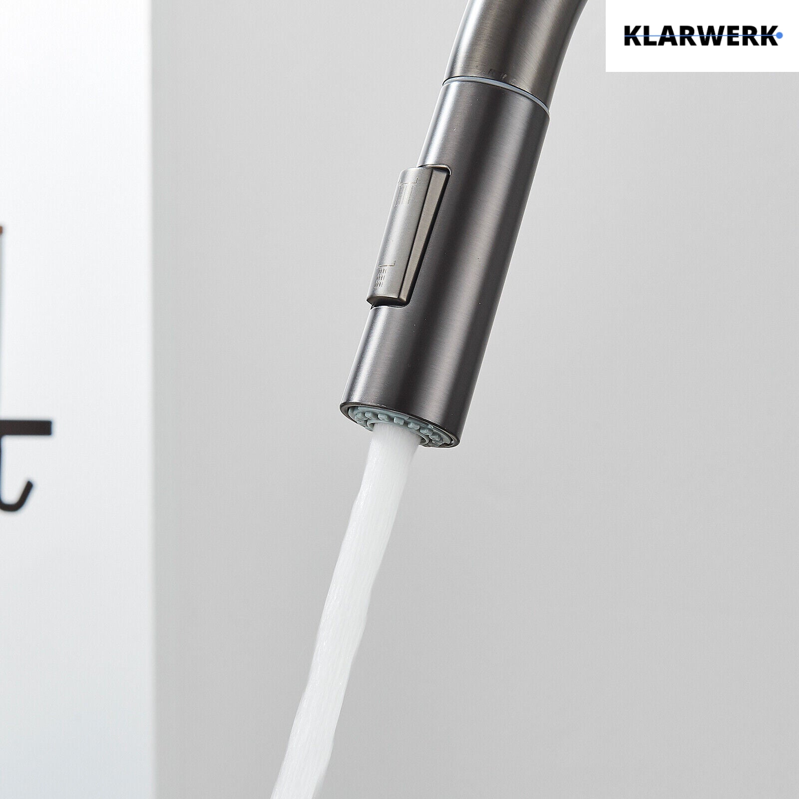 JANA | Rubinetto da cucina estensibile Premium in acciaio inox grigio titanio miscelatore arco alto | alta pressione ruotabile a 360° 2 attacchi