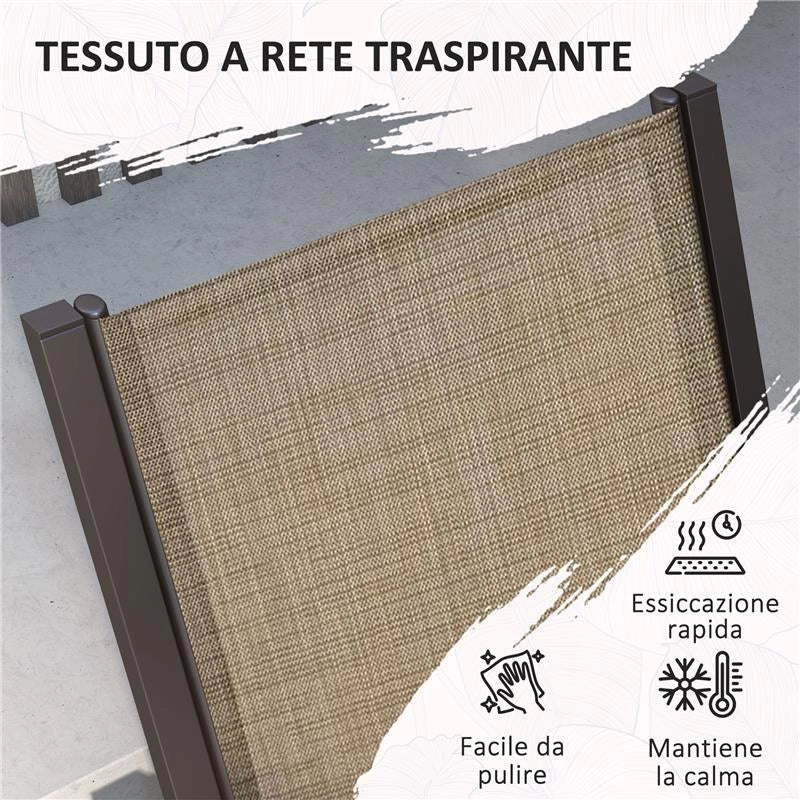 SET DA GIARDINO 7 PEZZI IN PLASTICA CON 6 SEDIE IMPILABILI E TAVOLO RETTANGOLARE, KAKI E MARRONE