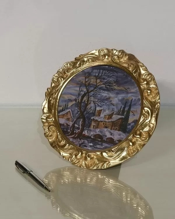 Mobili2g - portafoto in foglia oro rotonda- misure: l.12 x h.12 x p.2