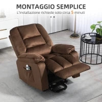 Poltrona Relax Alzapersona Reclinabile, Massaggiante e Riscaldata in Velluto, Marrone