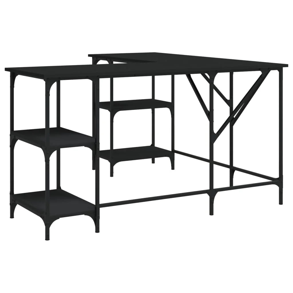 Scrivania tavolo postazione di lavoro mobile per computer studio 139 x 139 x 75 cm legno ingegnerizzato nero 02_0023902