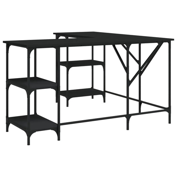Scrivania tavolo postazione di lavoro mobile per computer studio 139 x 139 x 75 cm legno ingegnerizzato nero 02_0023902