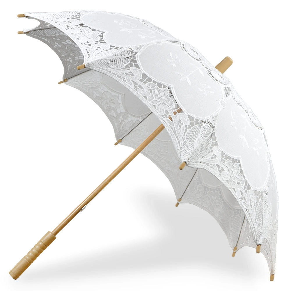 Ombrello Wedding Grande in Legno con Pizzo Bianco Ricamato 76 x h 65  cm