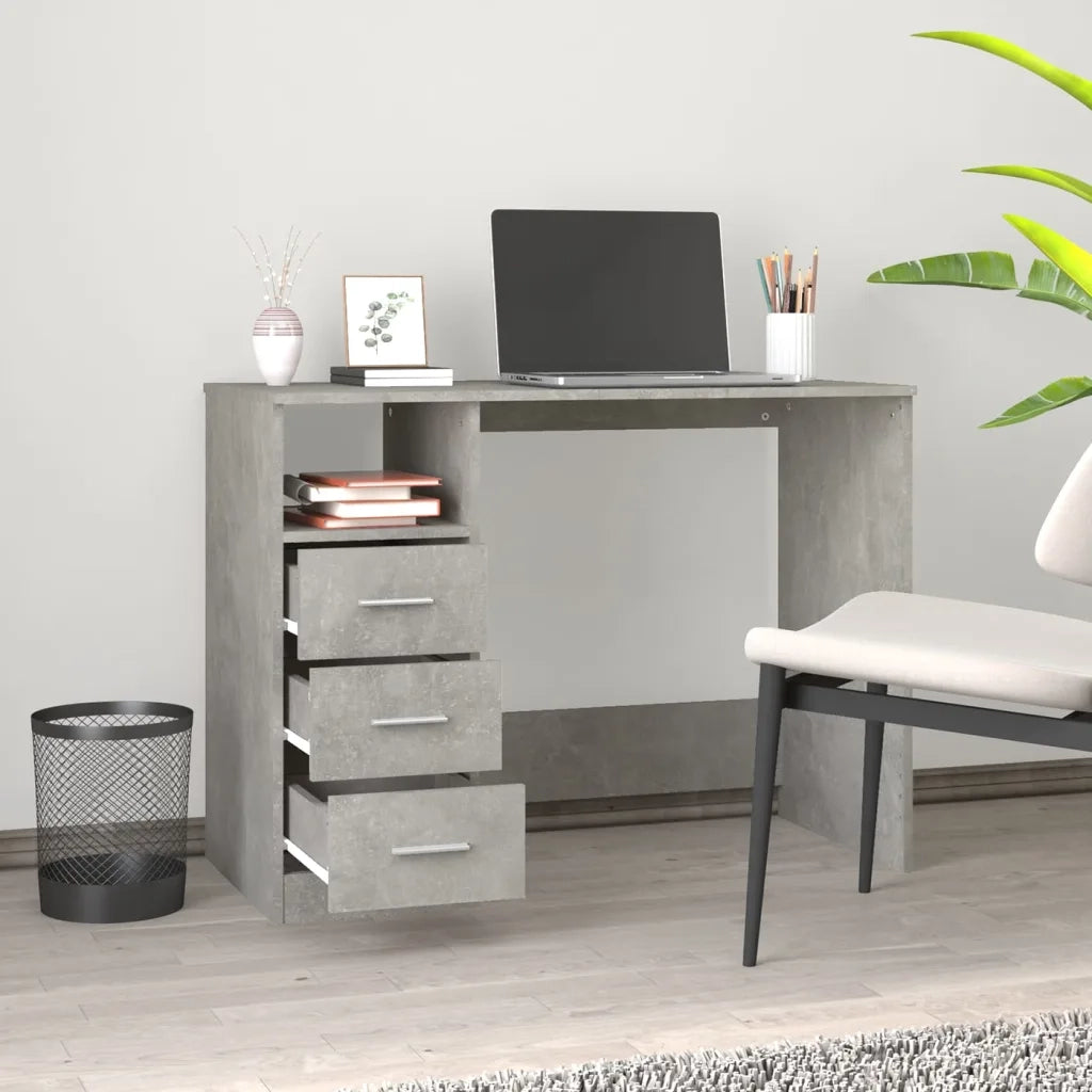 Scrivania Cassetti Grigio Cemento 102x50x76cm Legno Multistrato 823036