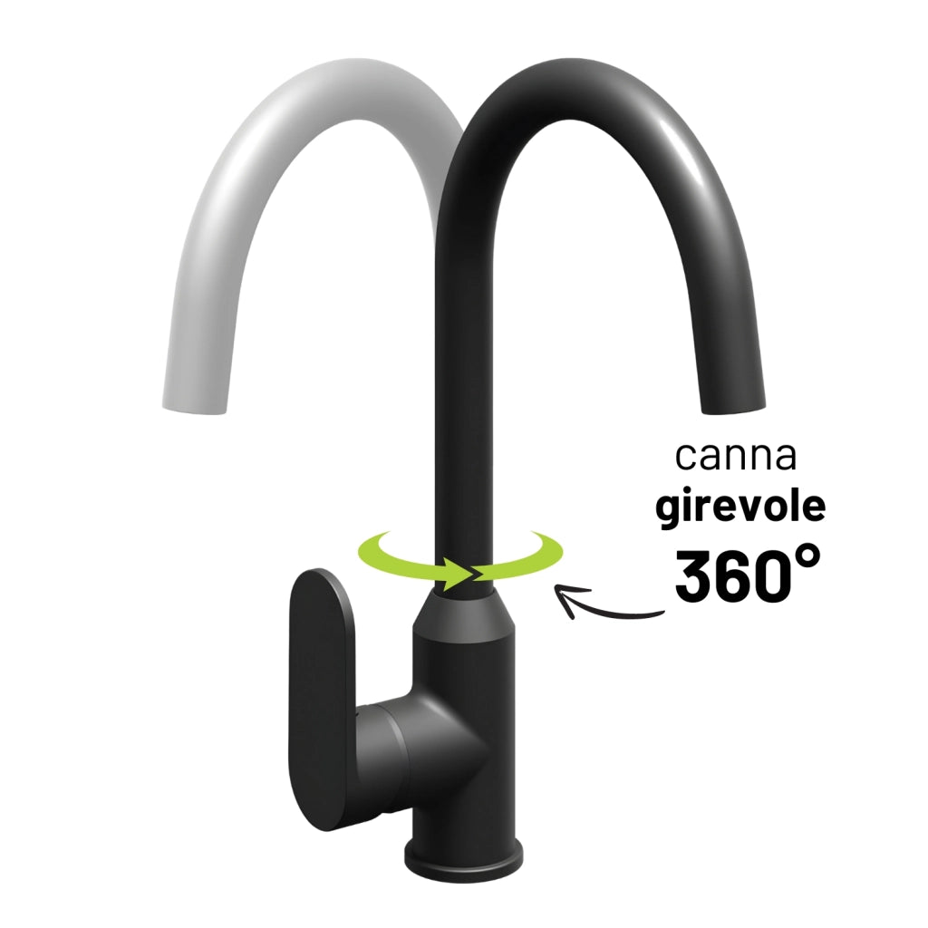 Miscelatore monocomando lavello cucina canna orientabile sofia installazione rapida *** finitura- nero opaco, confezi...