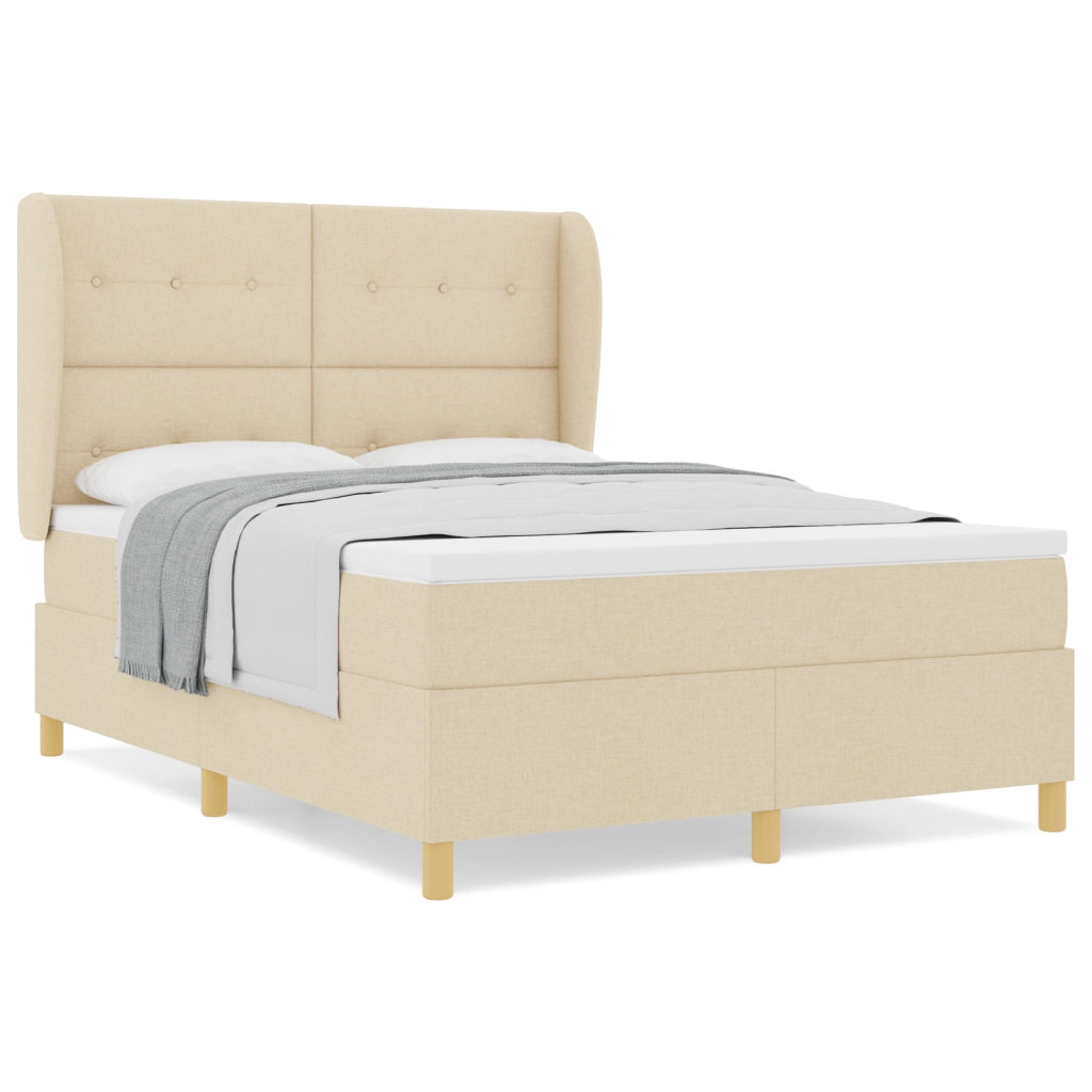 Letto Box Spring con Materasso Crema 140x190 cm Tessuto