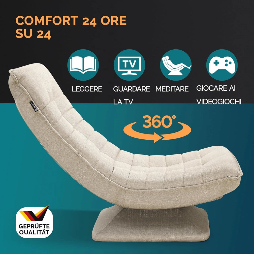 ® Poltrona Relax da Lettura con Schienale Regolabile 360° Pieghevole Portata 150kg 60x105x87cm Sedia da Pavimento Imbottita Salotto Gaming
