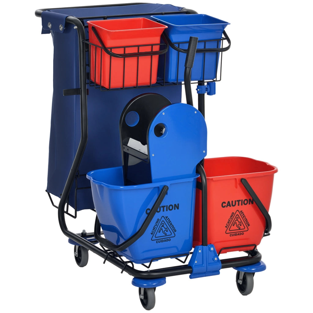 Carrello Pulizie Professionale ¨C Xylo ¨C con Sacco, 4 Secchi e Strizzatore, 93x80x97 cm