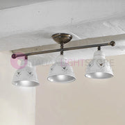 MASSERIA Plafoniera a Soffitto 3 Luci Ottone e Ceramica Rustico Country