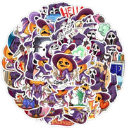 Sticker Halloween 50 pezzi - Sticker vinile acqua resistente - Decorazione riciclabile - Pompon/Spettro/Vampiro - Per laptop/telefono/flacone d'acqua - Ideali per la decorazione di Halloween