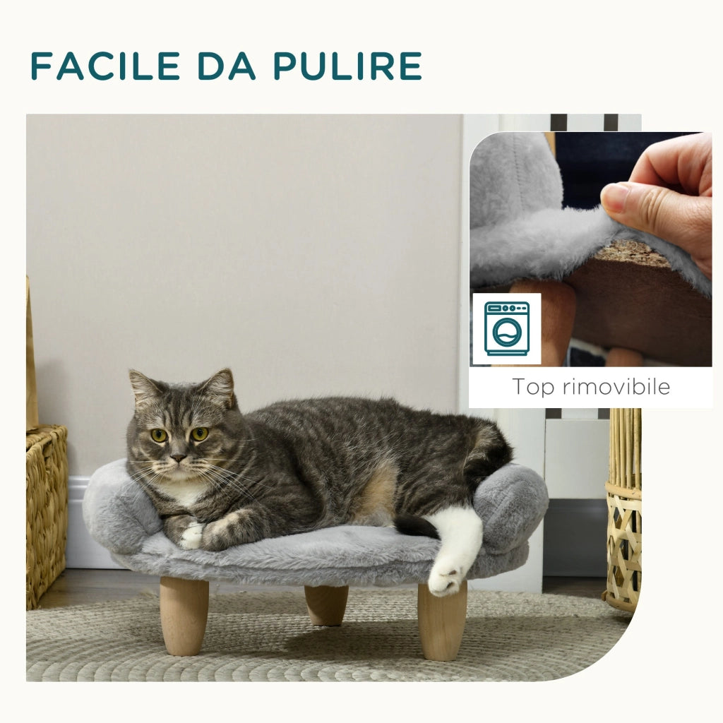 Cuccia Divanetto per Cani e Gatti 47x40x20 cm Sfoderabile in Peluche Grigio