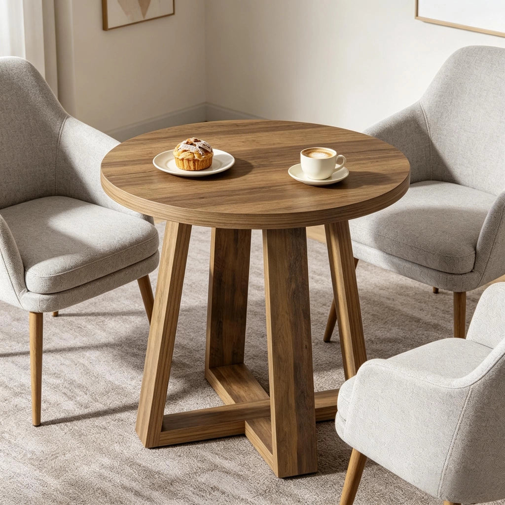 Tavolo rotondo in MDF con piano liscio - per ufficio e soggiorno - 80x80x75 cm - marrone