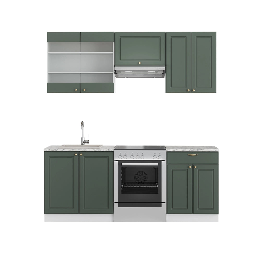 Cucina componibile Fame-Line Verde-oro rustico/Bianco 200 cm, PL Marmo Vicco