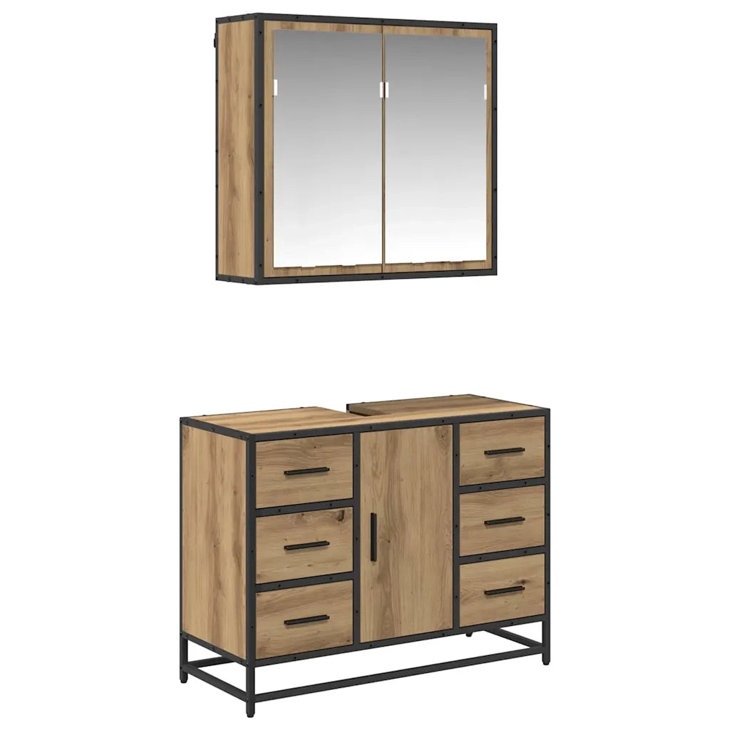 vidaXL Set di mobili per il bagno con porta 2 pcs rovere artigianale