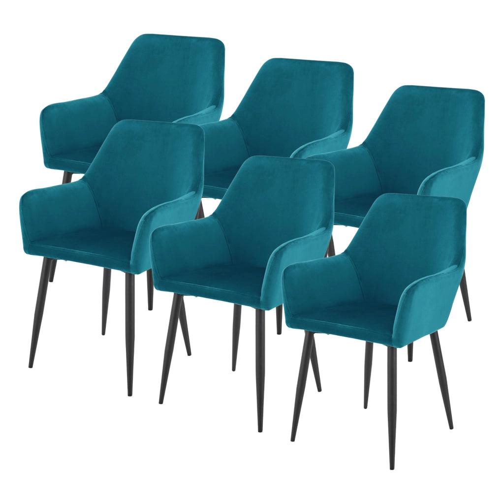 Set da 6 Poltrone Hollola Sedie per Sala Pranzo Effetto Velluto Turchese [en.casa]