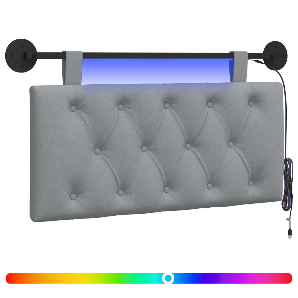 Testiera sospesa Con luce LED Grigio Chiaro Tessuto