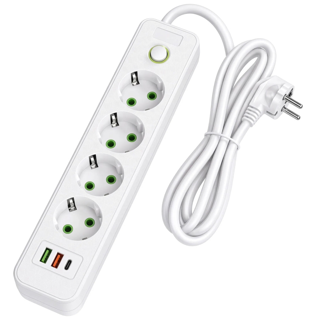 Multipresa Con Prolunga, 4 Prese + 2 Porte Usb-a + Usb-c Jnh021-4a White