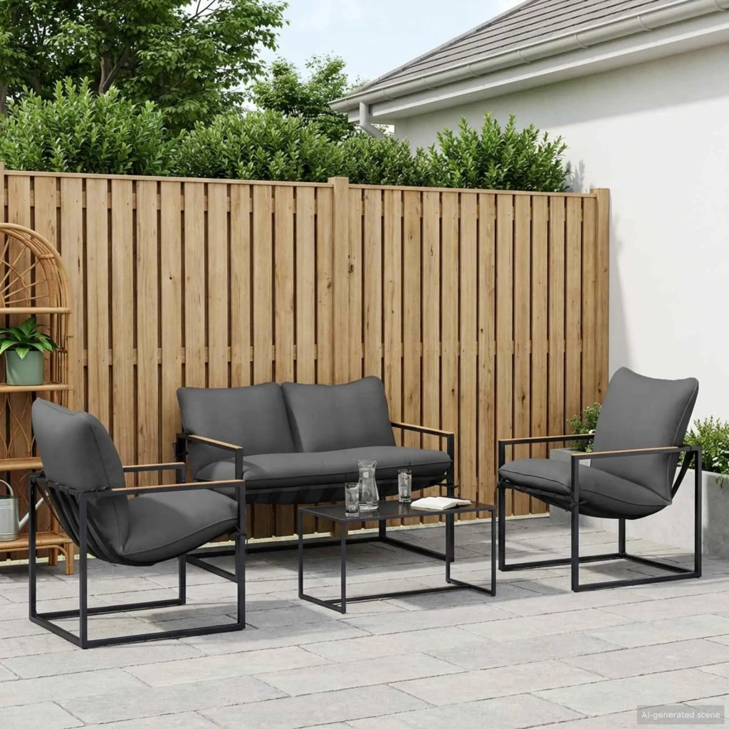 Set Divano da Giardino 4 pz | Set Salotto da Giardino Nero e antracite Acciaio