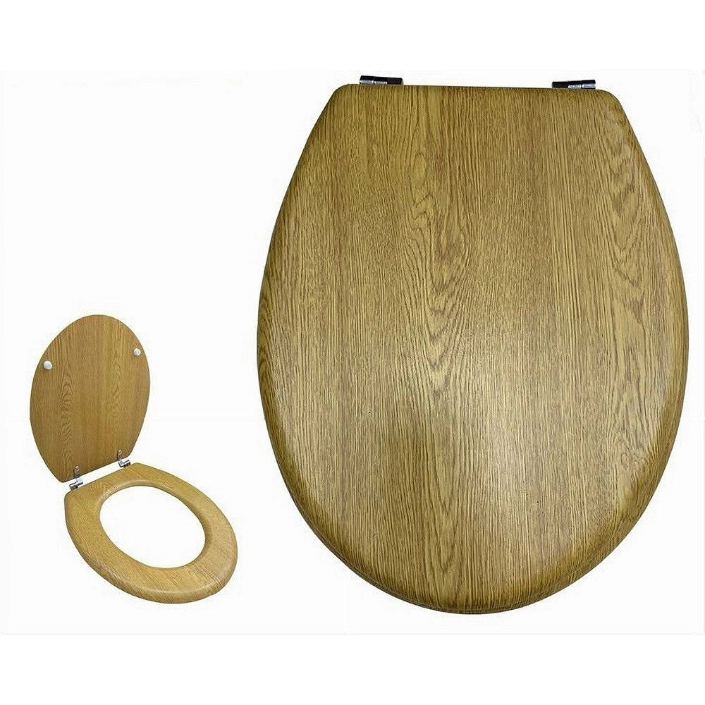 Trade Shop - Copriwater Universale In Legno Tavoletta Bagno Wc Cerniere In Acciaio Inox 52953a -