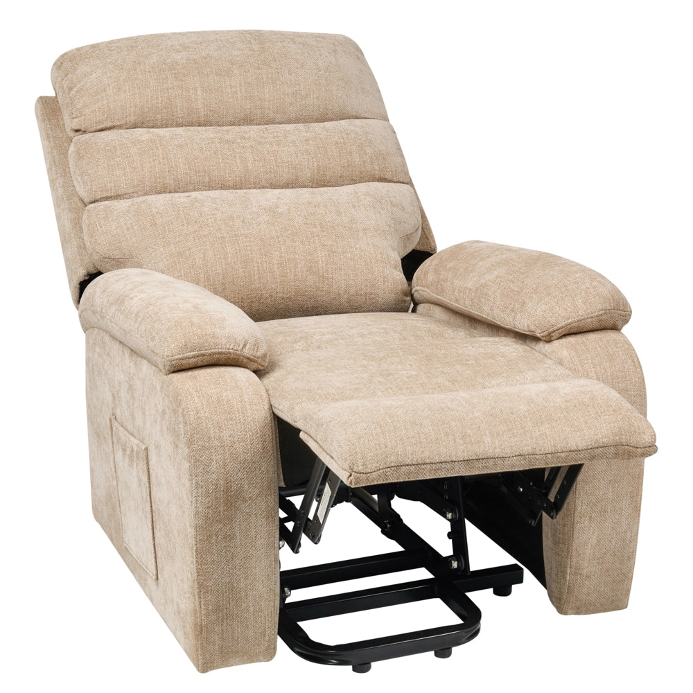 Poltrona reclinabile elettrica Beige Poliestere Imbottita Seduta singola con poggiapiedi Funzione di sollevamento Design moderno Relax