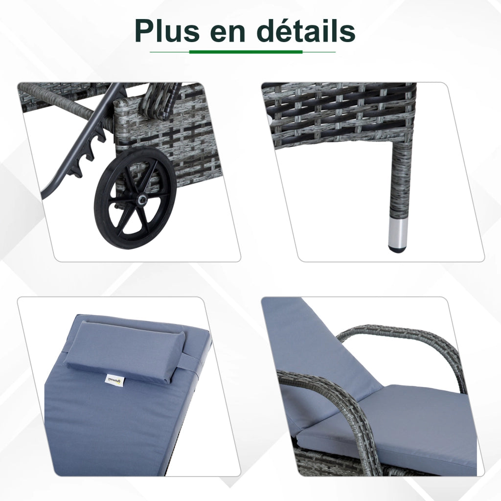 Lettini prendisole 2 pezzi con tavolino ¨C Zephmum ¨C Grigio, resina, 200x60x40