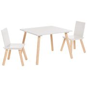 Set per bambini a 2 posti tavolo con sedie in legno di pino MDF Camera dei bambini bianco e legno chiaro