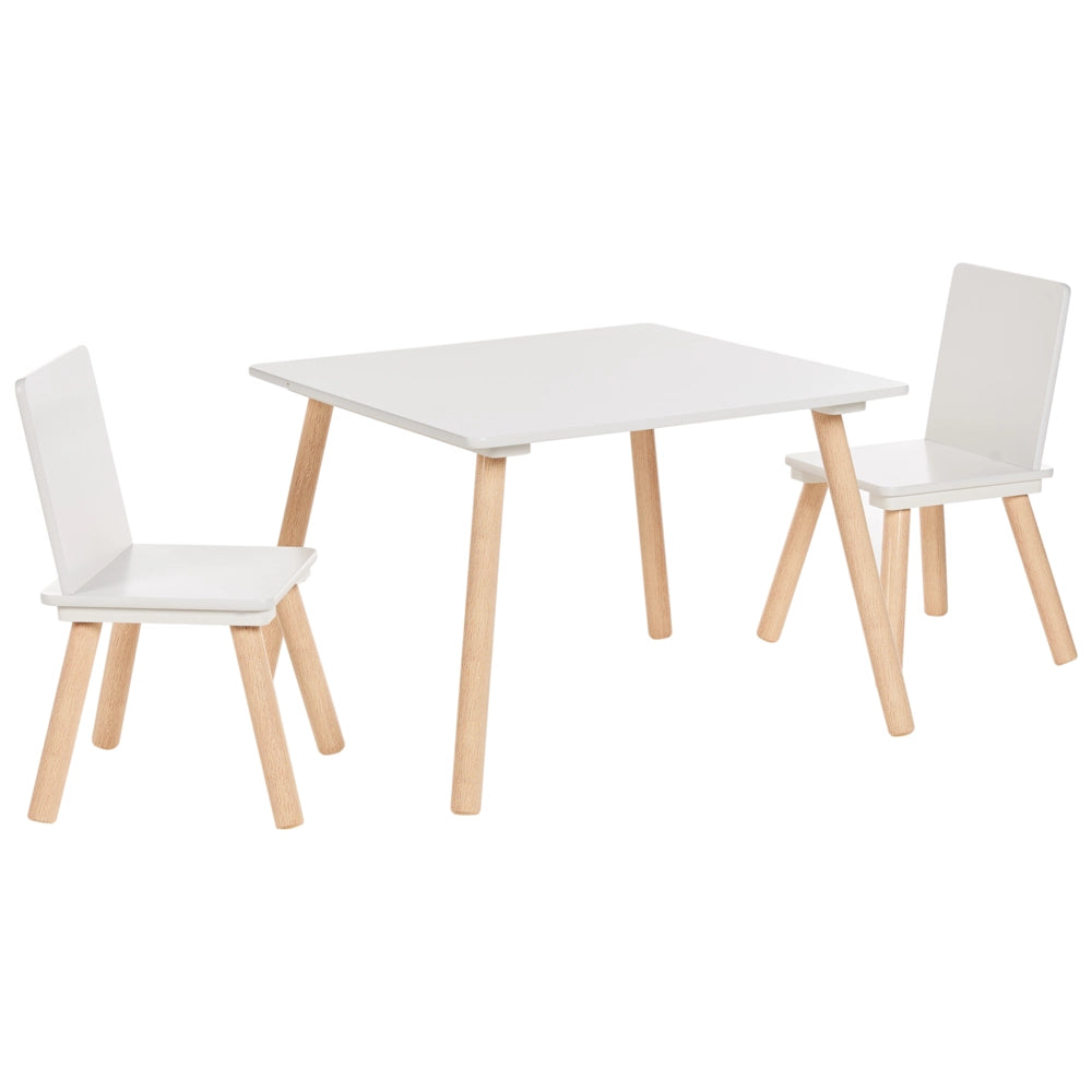 Set per bambini a 2 posti tavolo con sedie in legno di pino MDF Camera dei bambini bianco e legno chiaro