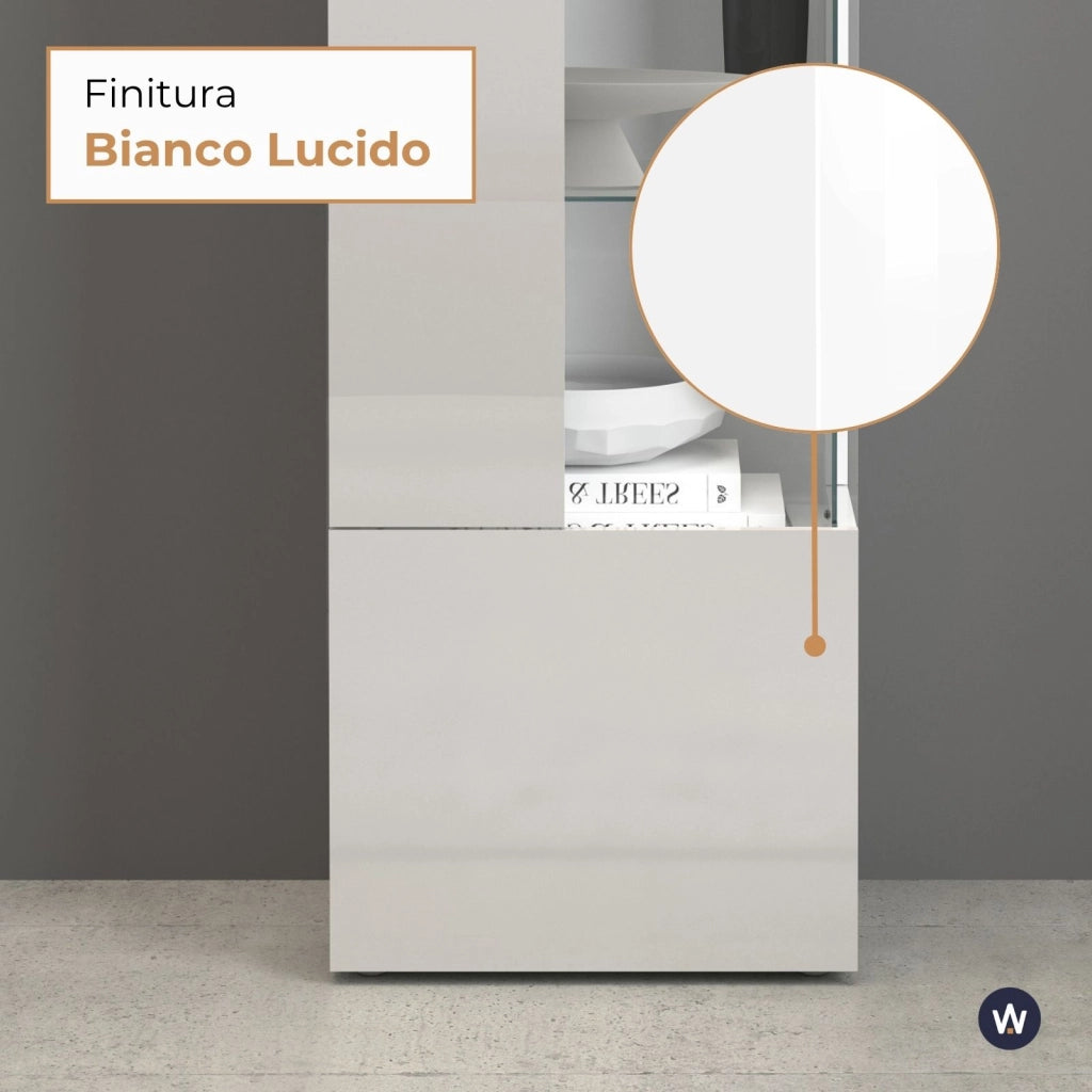 WHOUS Vetrinetta espositiva Egypt con 1 anta e 5 ripiani bianco lucido 45x34x190 cm