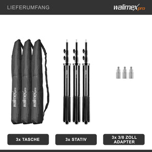 Set 3 stativi per luci WT-806 altezza fino a 256 cm max 6 kg, Cavalletto fotografico per faretti flash e ring light, con adattatore 3/8" e borsa, per foto e video