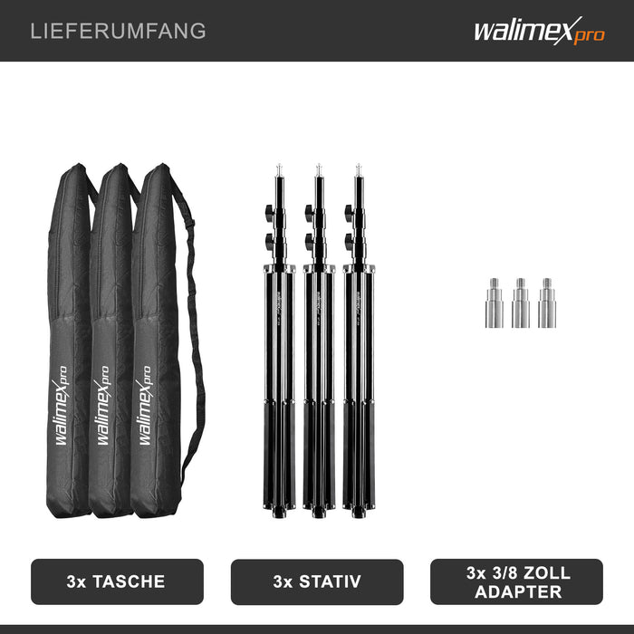 Set 3 stativi per luci WT-806 altezza fino a 256 cm max 6 kg, Cavalletto fotografico per faretti flash e ring light, con adattatore 3/8" e borsa, per foto e video