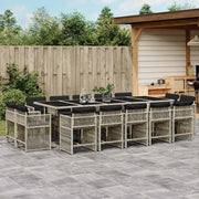 Set da Pranzo da Giardino 15 pz con Cuscini Grigio Polyrattan