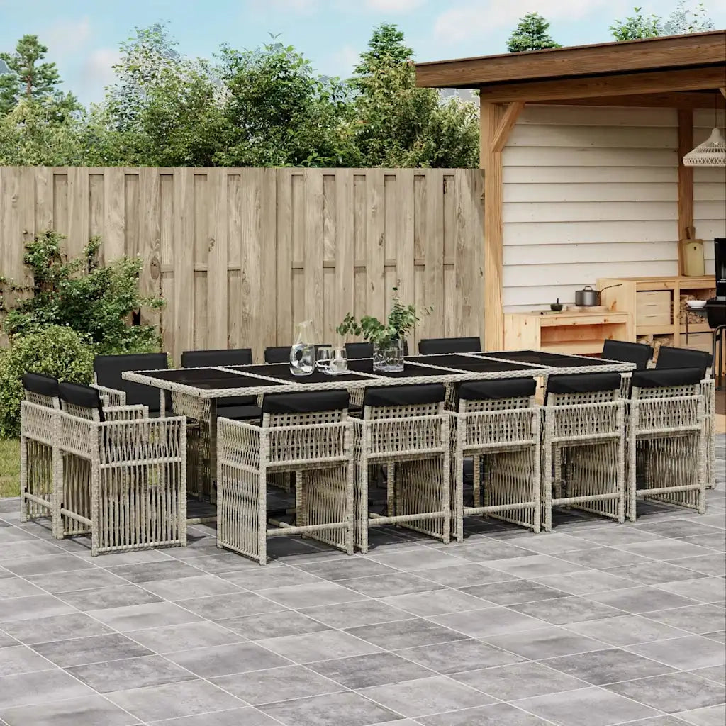 Set da Pranzo da Giardino 15 pz con Cuscini Grigio Polyrattan