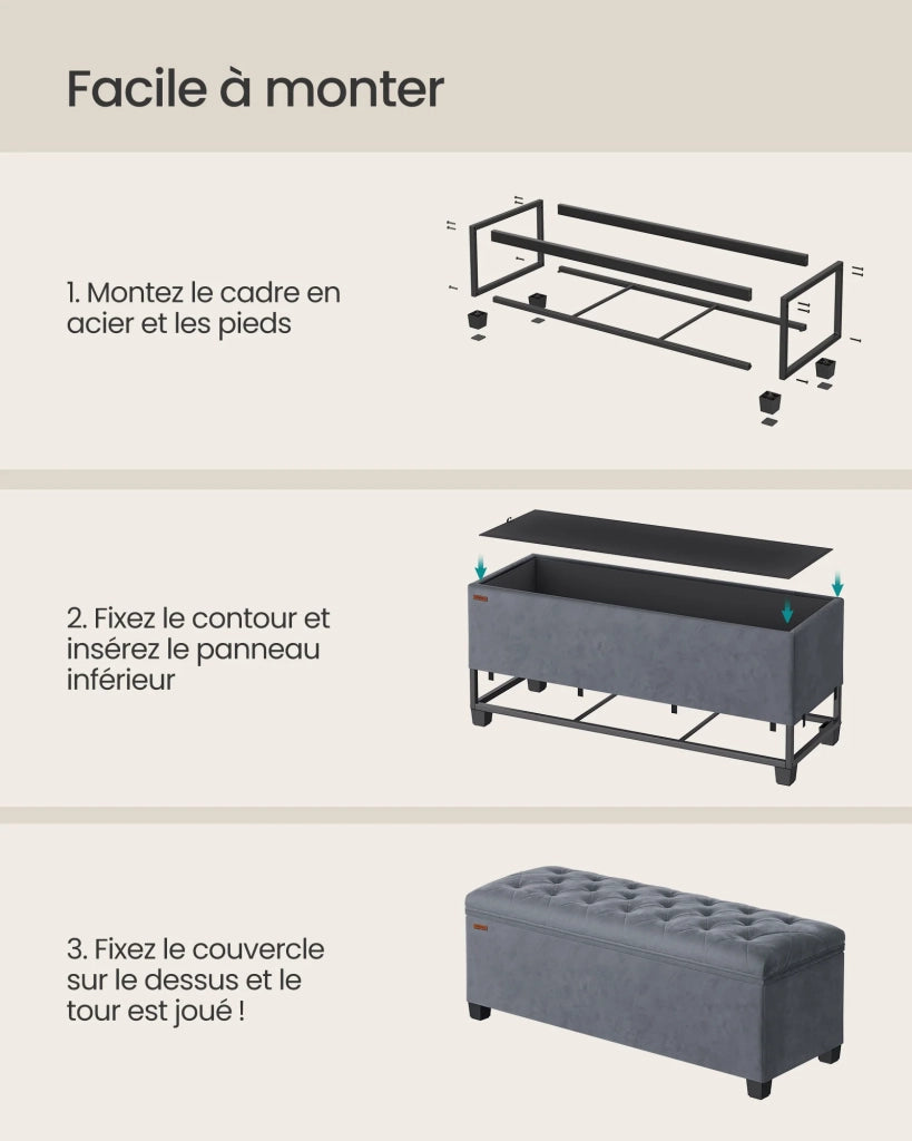 Pouf/pouf contenitore/poggiapiedi 40 x 110 x 40 cm testata letto cubica con contenitore portata fino a 300 kg per soggiorno camera da letto ingresso grigio 12_0007722
