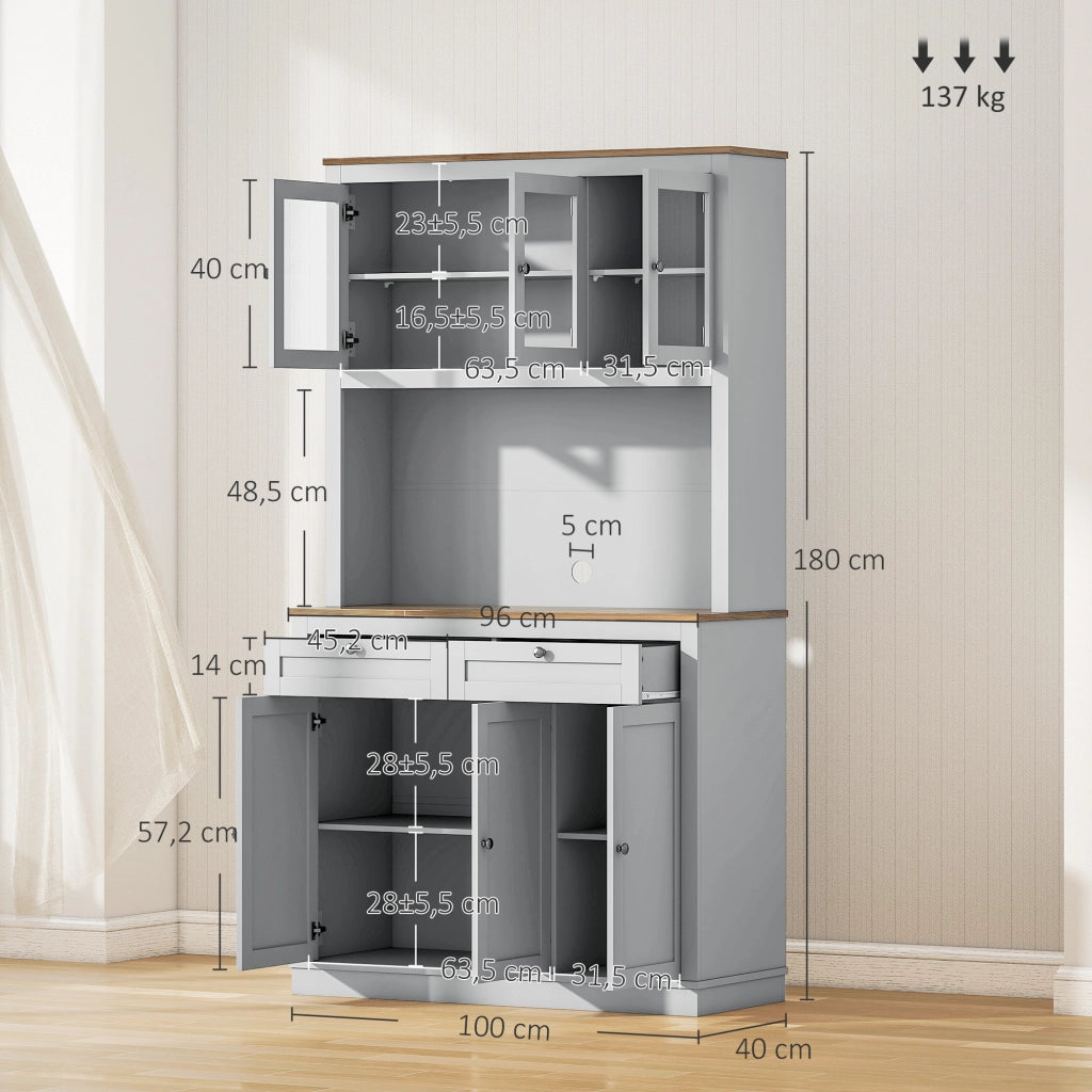 Armadio da Cucina con Ante in Vetro ¨C Zephmum ¨C Grigio 100x40x180 cm