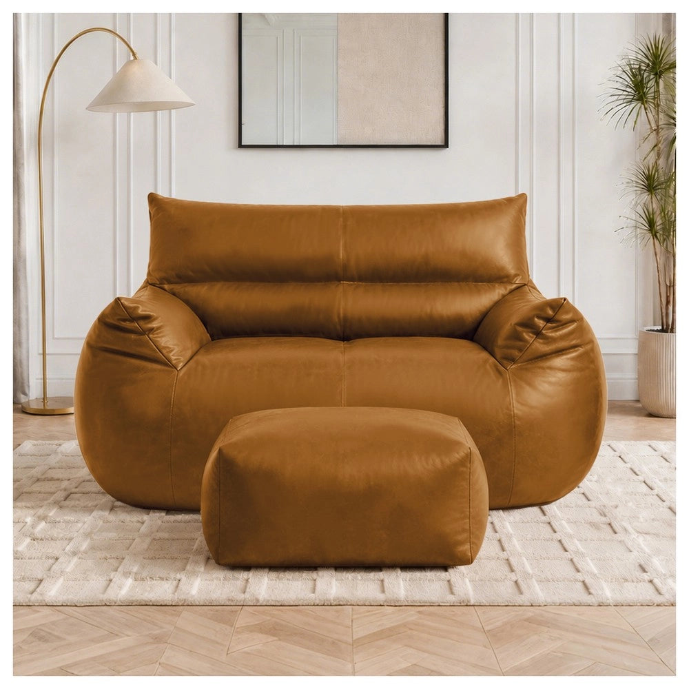 Divano Sacco 2 Posti con Poggiapiedi ¨C Minimal ¨C Marrone Similpelle Tech