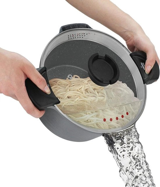 Cottura pastasciutta 24 cm con coperchio chiuso, pentola da spaghetti 4,5 l, coperchio in vetro, anticongelante, facile da pulire, cottura salutare