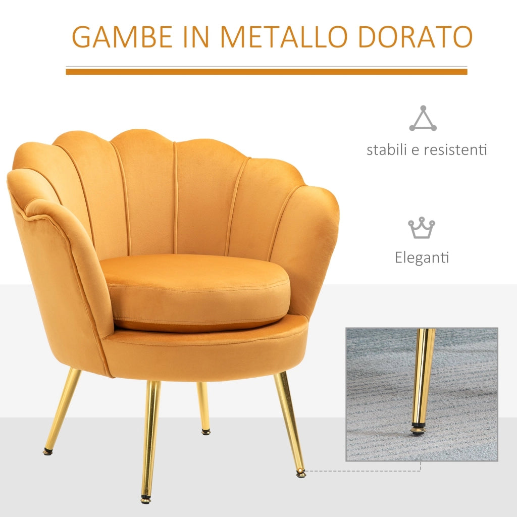 Poltrona Imbottita da Camera 76x67x74 cm in Velluto Giallo